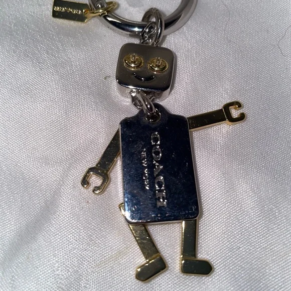 Coach Vintage Silver & Gold Metallic Robot Keychain - Picture 3 of 6
